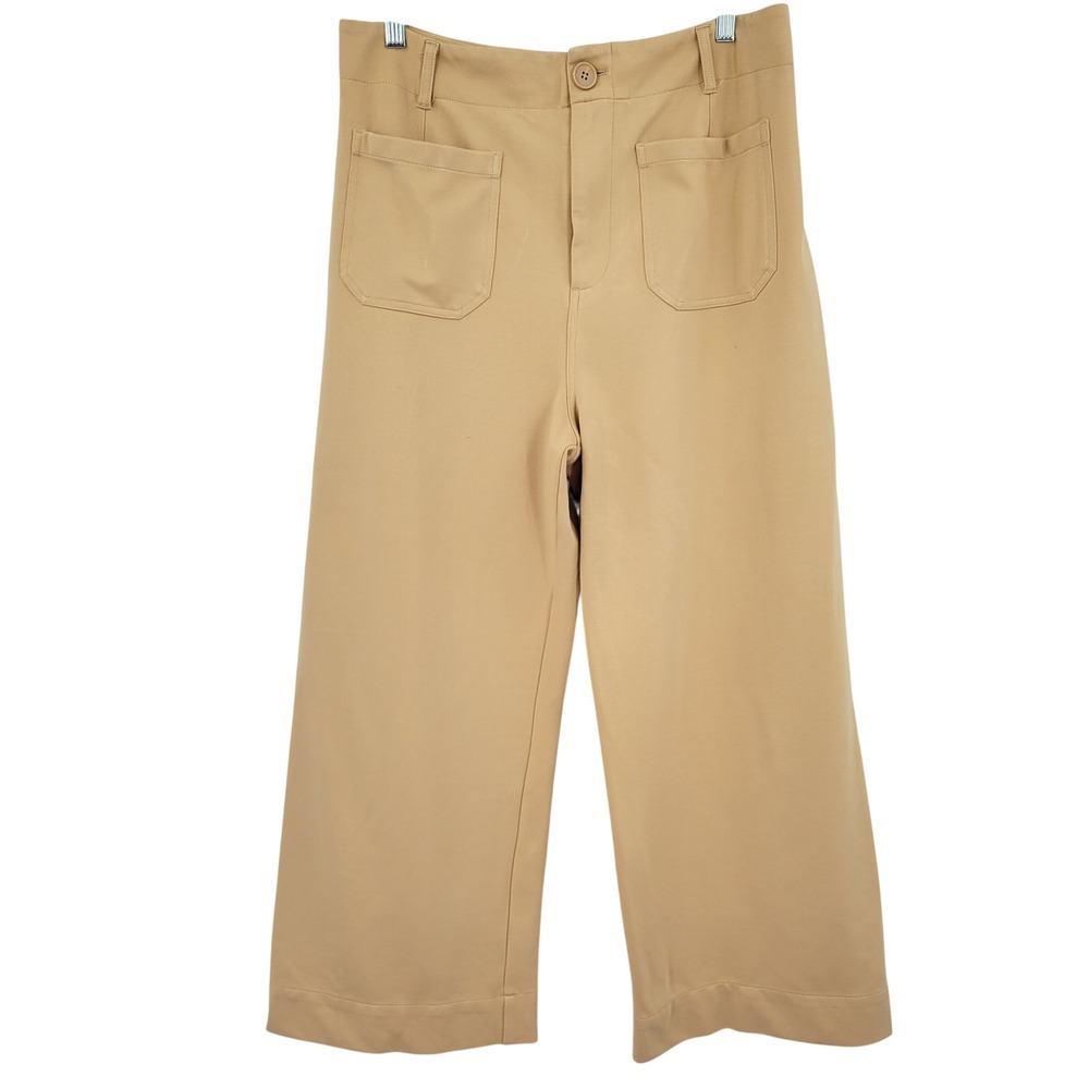 Jones New York Wide Leg Trousers Women Size 14 Tan High Rise Cropped Stretch